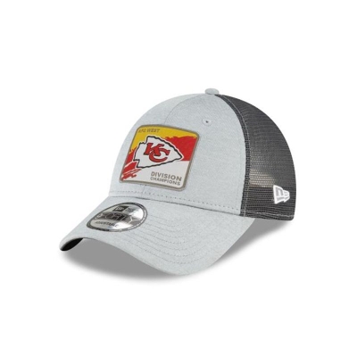 Grey Kansas City Chiefs Hat - New Era NFL Division Champions Locker Room 9FORTY Adjustable Caps USA6521830